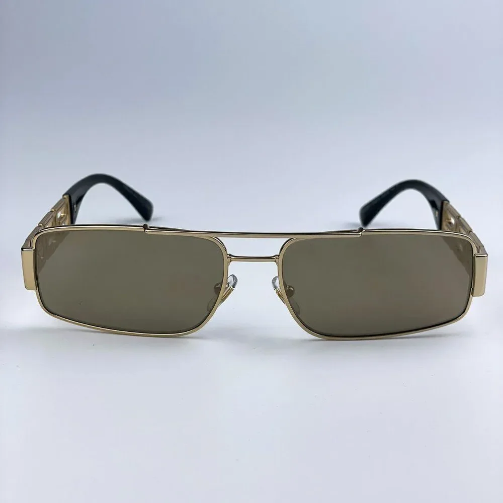 NEW Versace VE2257 10025A Gold Light Brown Mirror Metal Pilot Unisex Sunglasses